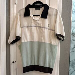 Y2K 90s Vintage Playboy Colorblock Knit Polo Shirt Bunny Logo Black Mint White L
